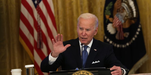 President Biden speaks during a meeting with the White House Competition Council in the East Room of the White House Jan. 24, 2022, in Washington, D.C. (Alex Wong/Getty Images)