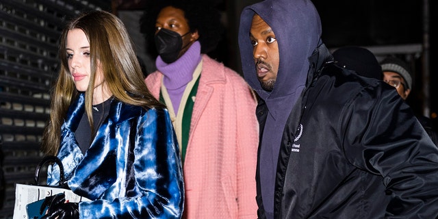 Julia Fox (L) and Kanye West are seen in Greenwich Village on January 04, 2022 in New York City. 