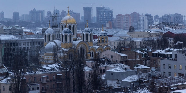 St. Volodymyr's Cathedral is seen in Kyiv, Ukraine, Jan. 28, 2022.
