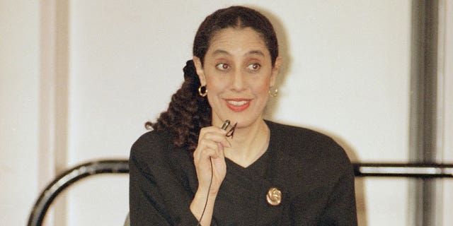 Lani Guinier speaks at the annual meeting of the American Society of Newspaper Editors, April 13, 1994, in Washington. Guinier, a pioneering civil rights lawyer and scholar whose nomination by President Bill Clinton to head the Justice Department's civil rights division was pulled after conservatives labeled her "quota queen," has died at 71. 