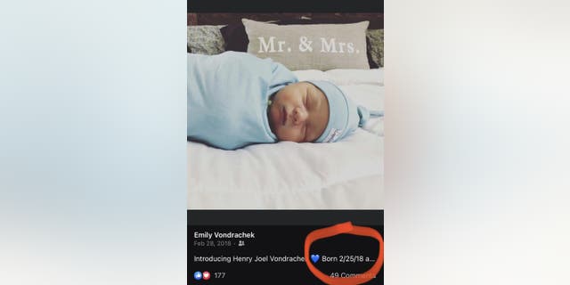Op Feb.. 25, 2018, mom Emily Vondrachek announced on Facebook the birth of her son, Henry.
