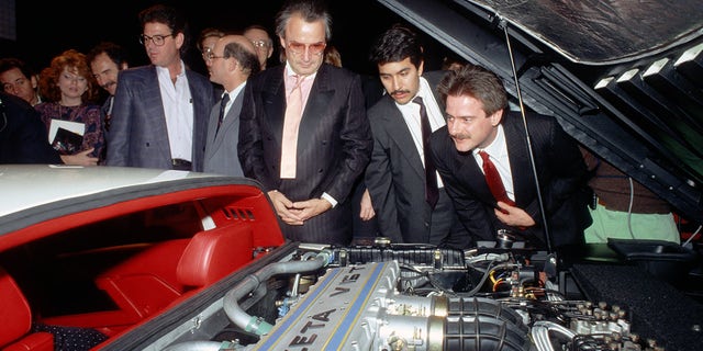 The V16 engine is mounted transversely in the engine bay.