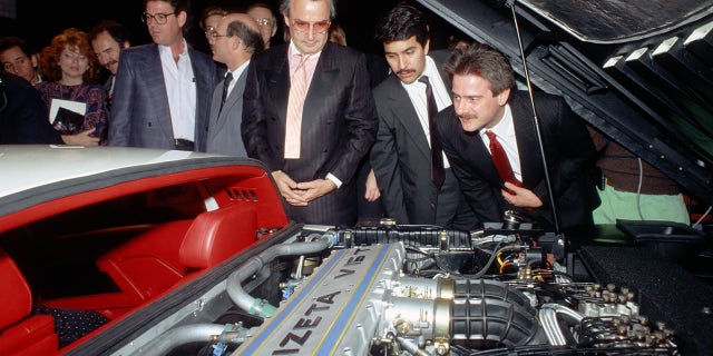 The V16 engine is mounted transversely in the engine bay.