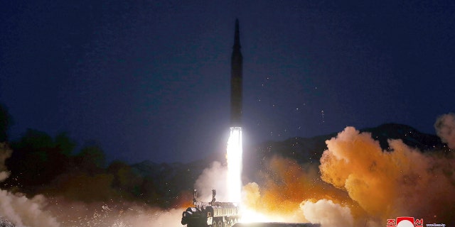 This photo provided by the North Korean government shows what it says a test launch of a hypersonic missile on Jan. 11, 2022 in North Korea. Independent journalists were not given access to cover the event depicted in this image distributed by the North Korean government. The content of this image is as provided and cannot be independently verified. Korean language watermark on image as provided by source reads: "KCNA" which is the abbreviation for Korean Central News Agency.