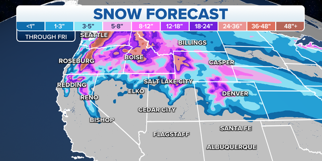 Expected snowfall totals this week in the Northwest.