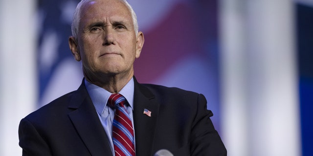 Former Vice President Mike Pence speaks during the Republican Jewish Coalition Annual Leadership Meeting in Las Vegas on Nov. 6, 2021.