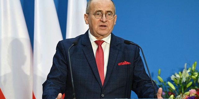 Poland's Foreign Minister Zbigniew Rau speaks during a press conference after the Visegrad Four (V4) group and Morocco meeting at Puskas Arena of Budapest, Hungary on Dec. 7, 2021.