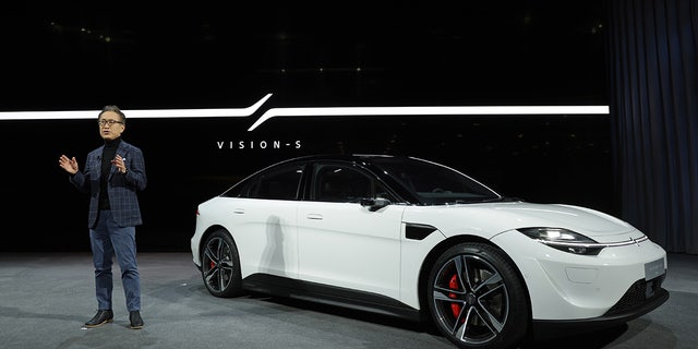 The electric Vision-S midsize sedan features a 536 hp all-wheel-drivetrain.