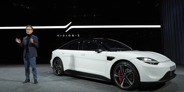 The electric Vision-S midsize sedan features a 536 hp all-wheel-drivetrain.