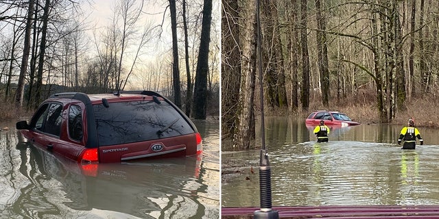 The other suspect sped away in the stolen vehicle but later crashed into a flooded river near Fall City Road and Dike Road.