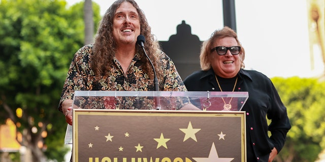 "Weird Al" Yankovic (at left) and singer-songwriter Don McLean spoke during the ceremony as McLean was honored with a star on the Hollywood Walk of Fame last year — on Aug. 16, 2021 — in Hollywood, California. 