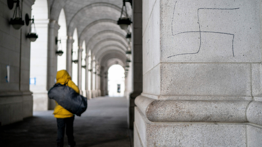 Union Station in Washington, DC, is vandalized with a Swastika on January 29, 2022, two days after International Holocaust Remembrance Day.