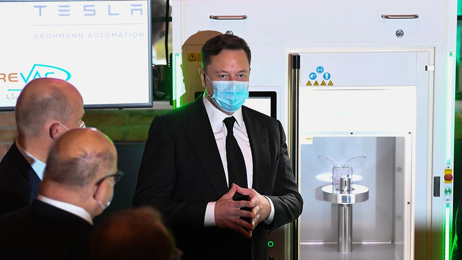 Tesla and SpaceX CEO Elon Musk presents a vaccine production device in Germany.