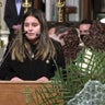 Dominique Luzuriaga, widow of fallen NYPD Det. Jason Rivera, during funeral services on Jan. 28, 2022.