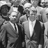 Martin Luther King Jr., leader of the Southern Christian Leadership Conference; Attorney General Robert Kennedy; Roy Wilkins, executive secretary of NAACP; and Vice President Lyndon B. Johnson. 