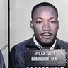 Police mugshot of Martin Luther King Jr. following his arrest for protests in Birmingham, Alabama, 1963.