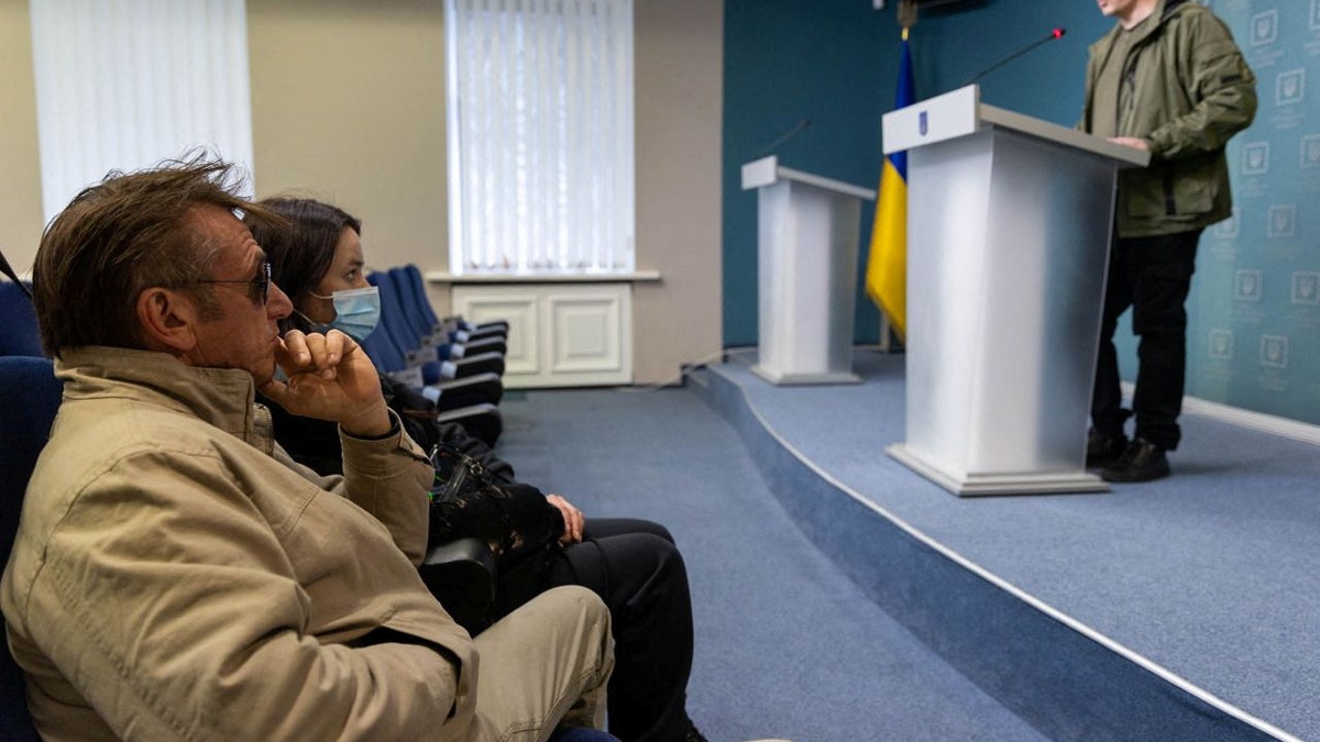 Actor and director Sean Penn attends a press briefing at the Presidential Office in Kyiv, Ukraine, Feb. 24, 2022. 