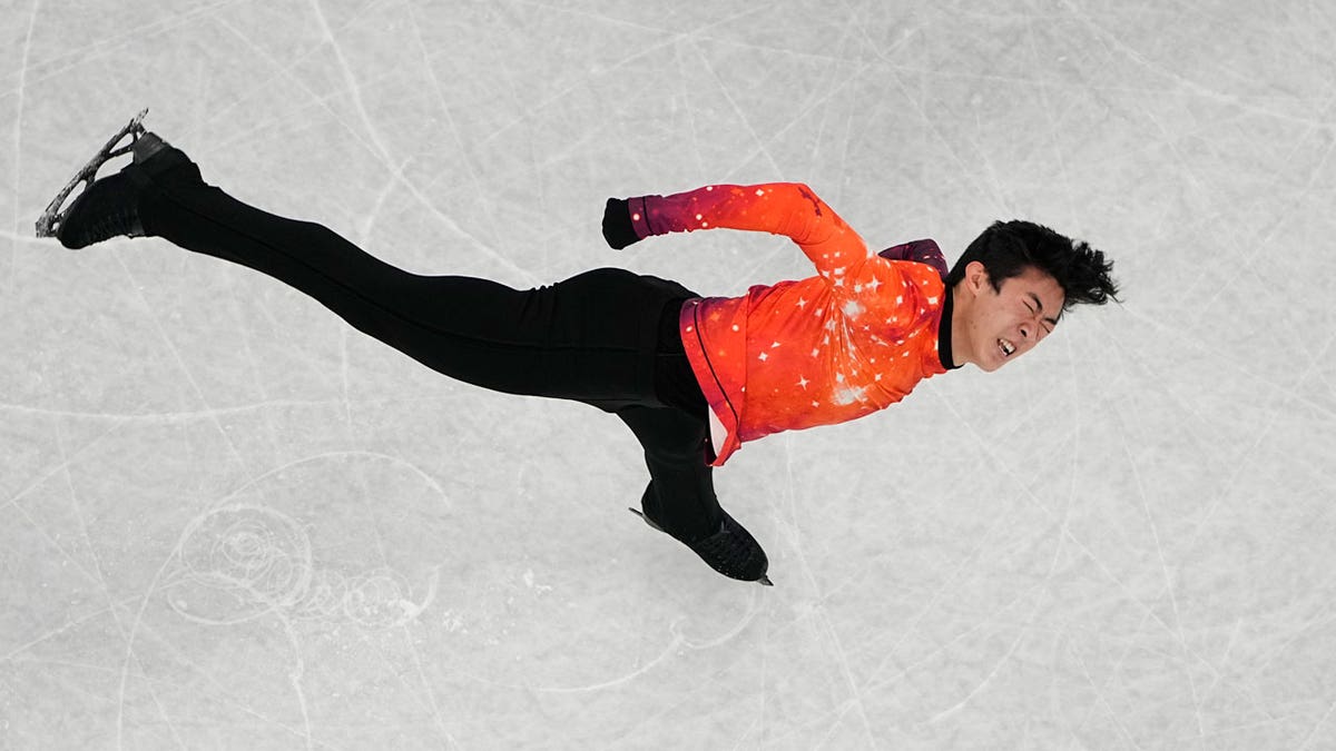 Nathan Chen of the United States competes in the men's free skate program during the figure skating event at the 2022 Winter Olympics, Thursday, Feb. 10, 2022, in Beijing. 