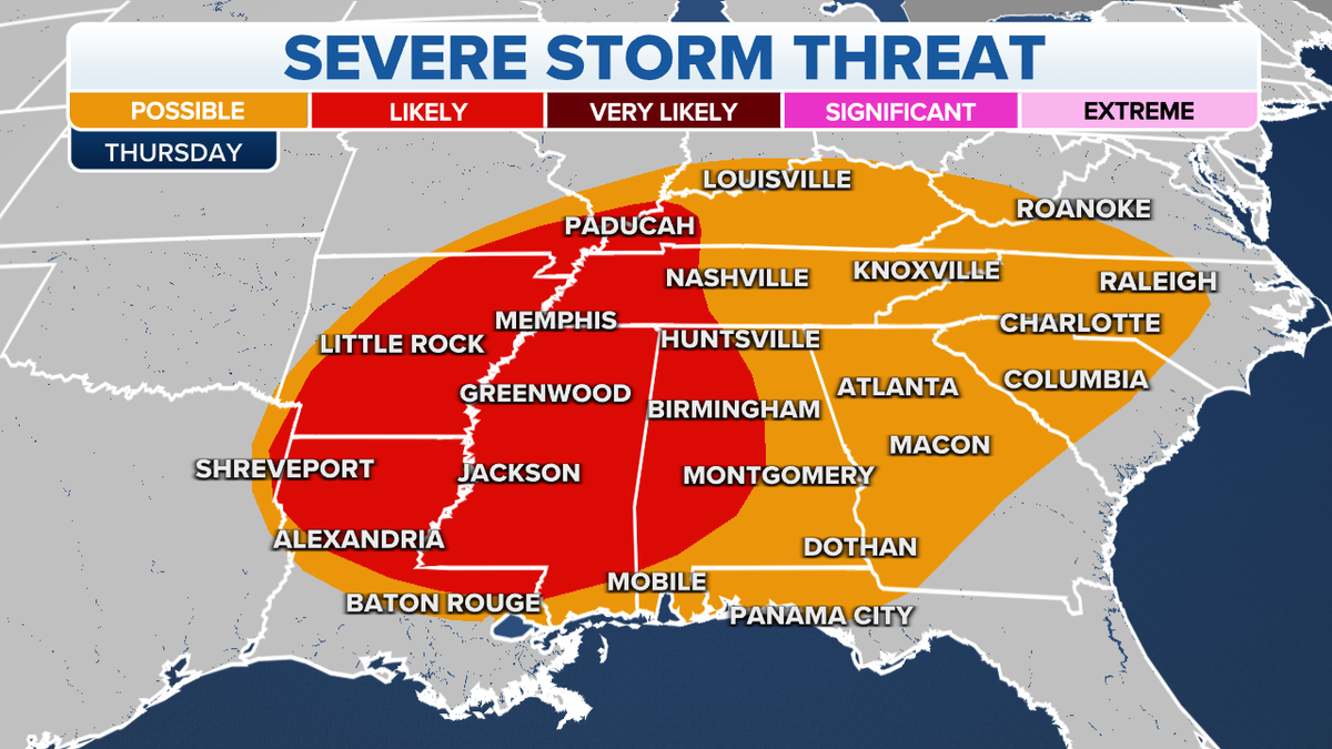 Southeast severe storm threat
