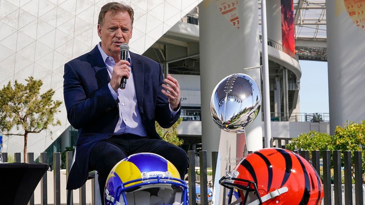 NFL Commissioner Roger Goodell speaks at a news conference Wednesday, Feb. 9, 2022, in Inglewood, Calif.