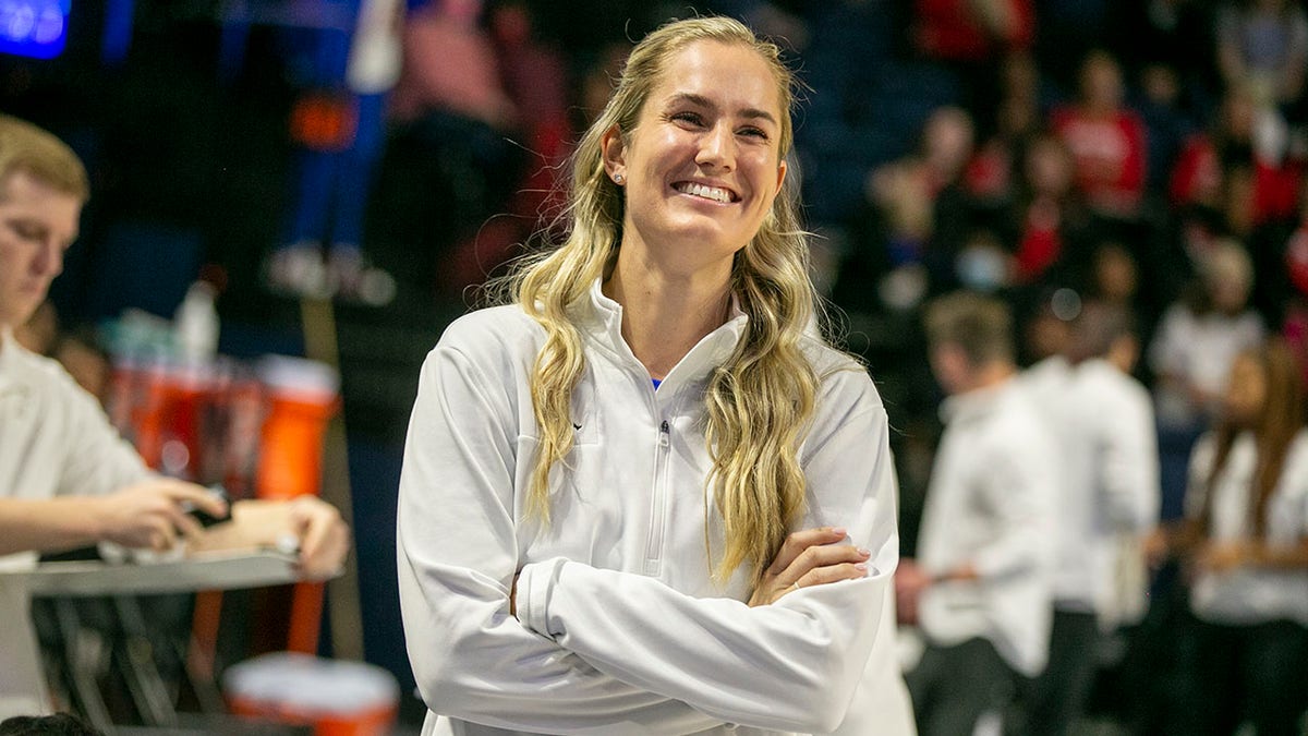 Florida head coach Kelly Rae Finley smiles before an NCAA college basketball game against South Carolina, Sunday, Jan. 30, 2022, in Gainesville, Fla.