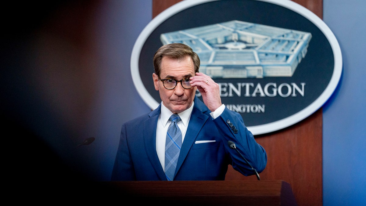 Pentagon spokesman John Kirby takes a question from a reporter during a briefing at the Pentagon in Washington, Thursday, Feb. 3, 2022. 