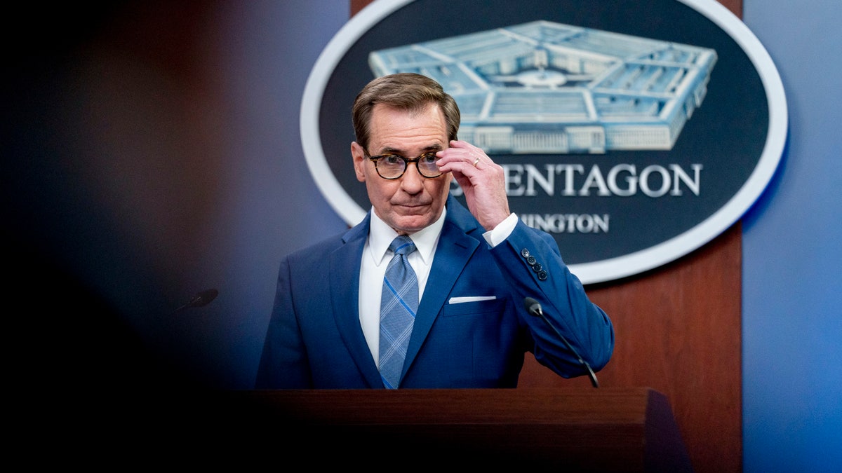 Pentagon spokesman John Kirby takes a question from a reporter during a briefing at the Pentagon in Washington, Thursday, Feb. 3, 2022. 