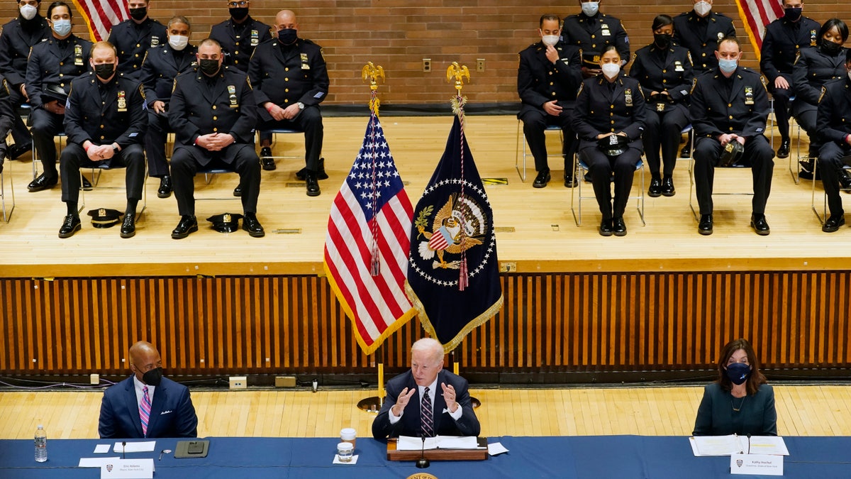 President Biden with New York Gov. Kathy Hochul and Mayor Eric Adams