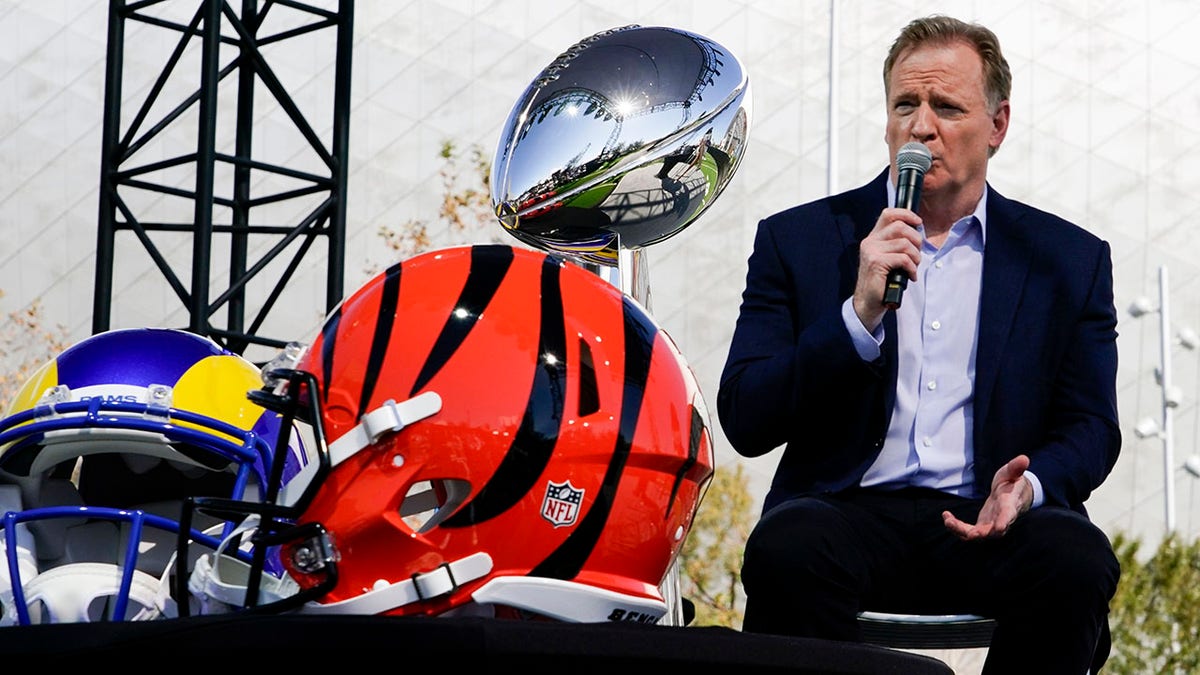 NFL Commissioner Roger Goodell speaks at a news conference Wednesday, Feb. 9, 2022, in Inglewood, Calif.