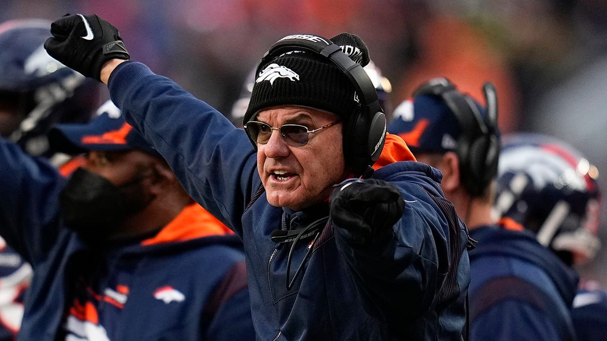FILE - Denver Broncos defensive coordinator Ed Donatell reacts against the Kansas City Chiefs during an NFL football game Saturday, Jan. 8, 2022, in Denver. Donatell has agreed to become the defensive coordinator of the Minnesota Vikings under head-coach-to-be Kevin O'Connell, according to a person with knowledge of the decision. The person spoke to The Associated Press on condition of anonymity on Thursday, Feb. 10, 2022, because the Vikings have not yet announced the hire.