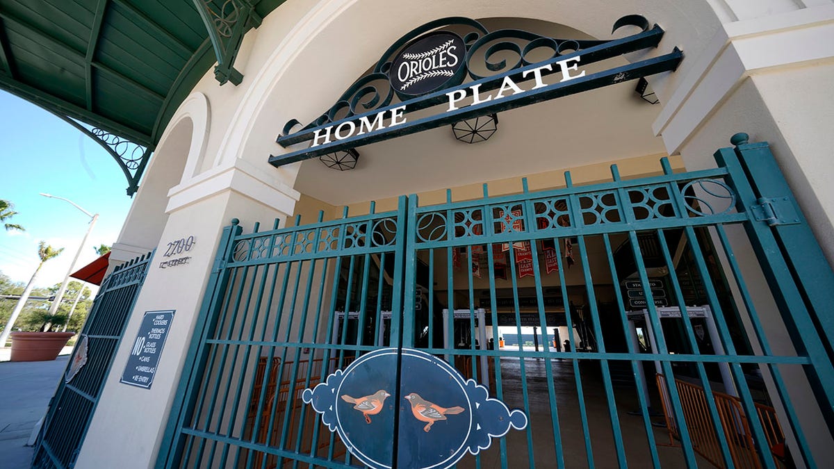 With the Major League Baseball Grapefruit League schedule on hold, Ed Smith Stadium, the Spring home of the Baltimore Orioles, is empty on Sunday, Feb. 27, 2022 in Sarasota, Fla.