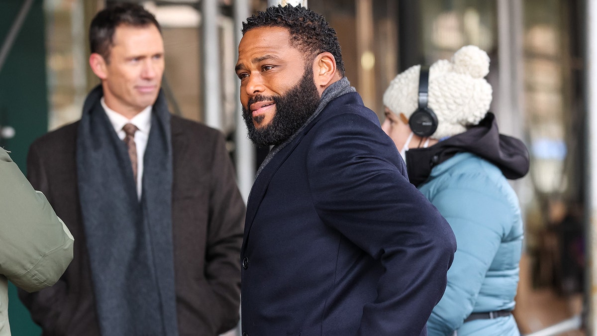 Anthony Anderson and Jeffrey Donovan are seen on the film set of the 'Law and Order' TV Series on December 09, 2021, in New York City.