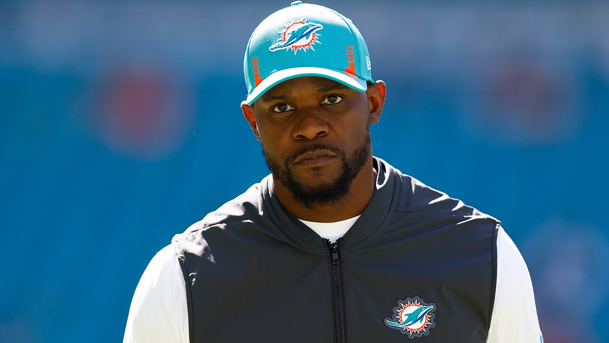 Head coach Brian Flores of the Miami Dolphins looks on against the Houston Texans at Hard Rock Stadium on Nov. 7, 2021, in Miami Gardens, Florida.