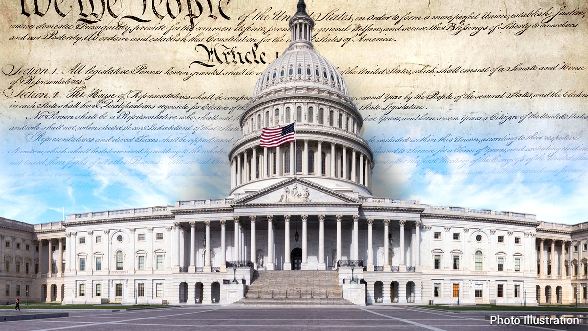 Capitol Building DC and constitution overlay istock image