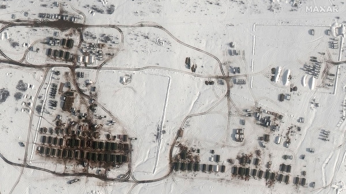 Tents, shelters and deployments at a training ground in Angarsky, Crimea, on Tuesday. 