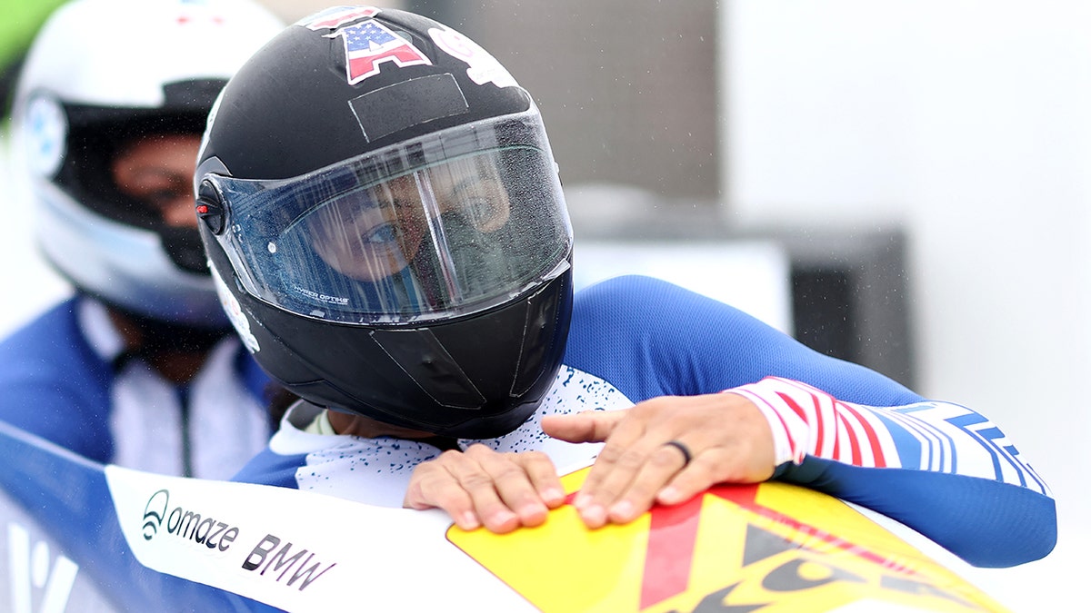 Elana Meyers Taylor and Kaysha Love of USA look on after competing in the 2-woman Bobsleigh during Day Three of the BMW IBSF World Cup Bob and Skeleton 2021/22 at Veltins Eis-Arena on Dec. 12, 2021 in Winterberg, Germany. 