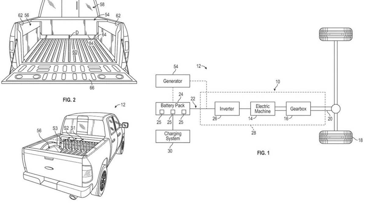 Ford has patented a self-contained generator that slides into the bed of an electric pickup.