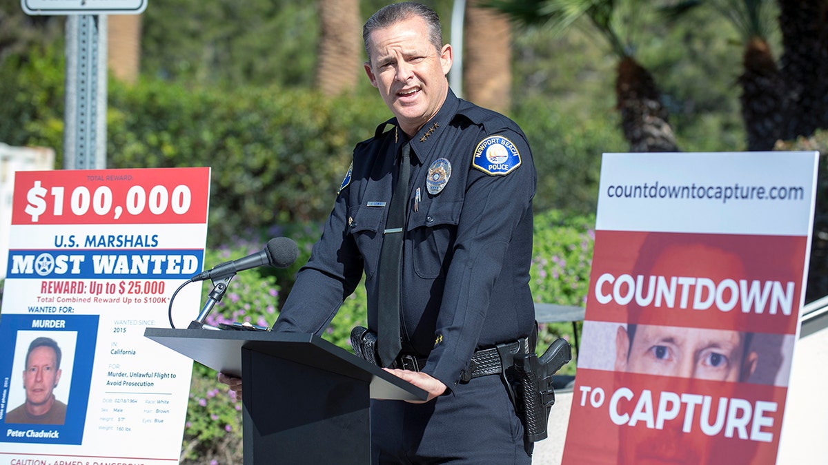 Newport Beach police Chief Jon Lewis speaks during a news conference on Wednesday, Sept. 19, 2018. (Getty Images)