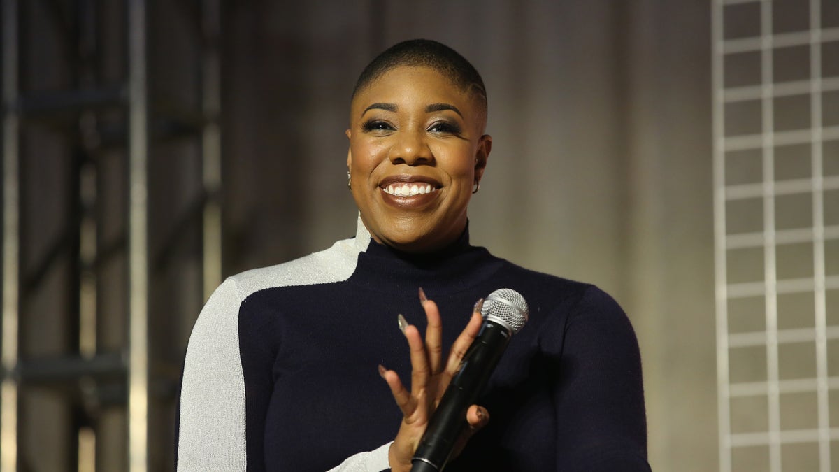 MASPETH, NY - NOVEMBER 18: Symone Sanders speaks onstage at Girlboss Rally NYC 2018 at Knockdown Center on November 18, 2018 in Maspeth, New York. (Photo by JP Yim/Getty Images for Girlboss Rally NYC 2018)