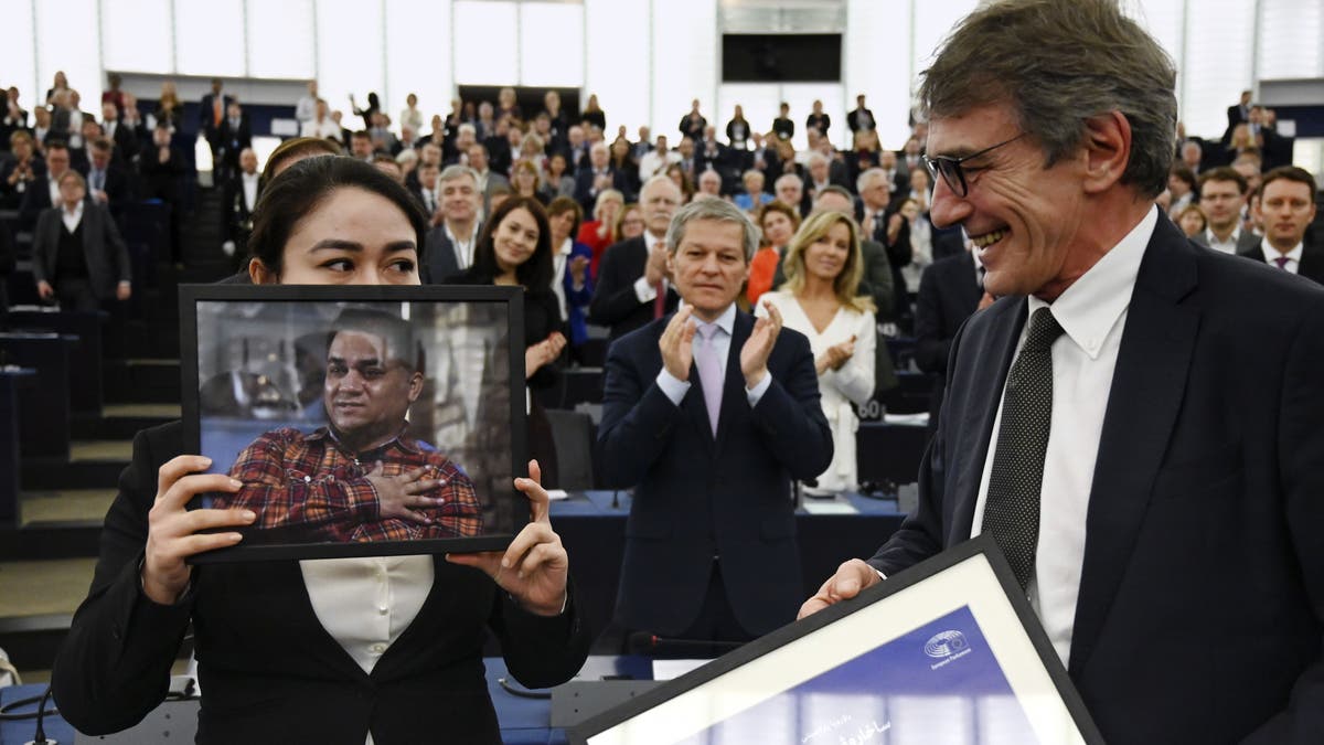 European Parliament President David-Maria Sassoli and Jewher Ilham, daughter of Ilham Tohti, Uyghur 