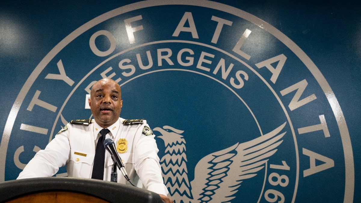 ATLANTA, GA - MARCH 18: Deputy Chief Charles Hampton Jr. speaks at a news conference on March 18, 2021 in Atlanta, Georgia. Suspect Robert Aaron Long, 21, was arrested after a series of shootings at three Atlanta-area spas left eight people dead on Tuesday night, including six Asian women.(Photo by Megan Varner/Getty Images)