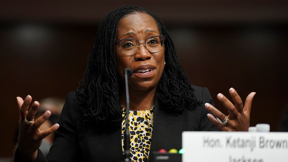 WASHINGTON, DC - APRIL 28: Ketanji Brown Jackson, nominated to be a U.S. Circuit Judge for the District of Columbia Circuit, testifies before a Senate Judiciary Committee hearing on pending judicial nominations on Capitol Hill, April 28, 2021 in Washington, DC. The committee is holding the hearing on pending judicial nominations.