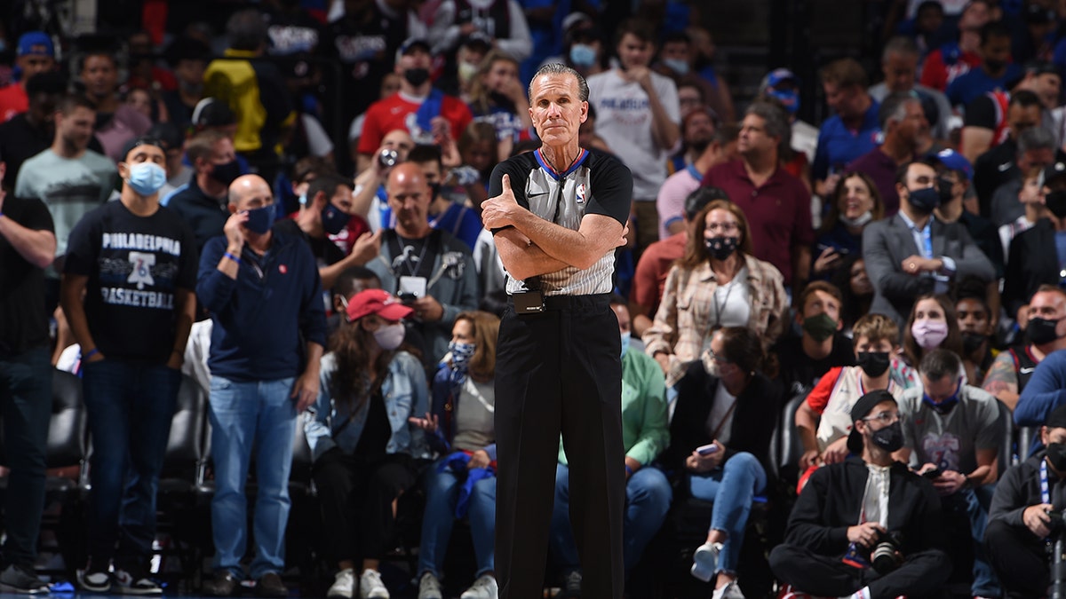 NBA Referee Ken Mauer looks on during Round 2, Game 2 of the Eastern Conference Playoffs on June 8, 2021 at Wells Fargo Center in Philadelphia, Pennsylvania.