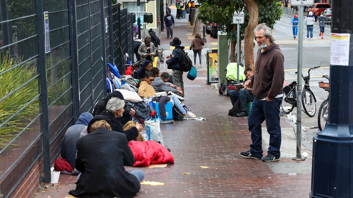 SAN FRANCISCO, CA - OCTOBER 30: Homeless people are seen on streets of the Tenderloin district in San Francisco, California, United States on October 30, 2021. Last week on Tuesday, San Francisco housing project for homeless development is rejected by a majority of the city supervisors with an 8 to 3 vote. (Photo by Tayfun Coskun/Anadolu Agency via Getty Images)