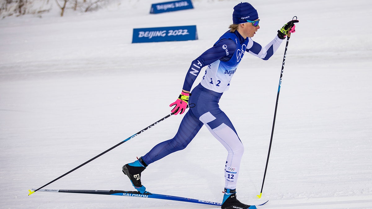 Remi Lindholm of Finland in action competes during the men´s 15km classic cross-country skiing during the Beijing 2022 Winter Olympics at The National Cross-Country Skiing Centre on February 11, 2022, in Zhangjiakou, China.