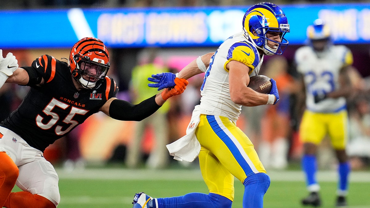 Cooper Kupp of the LA Rams runs against the Cincinnati Bengals in the Super Bowl