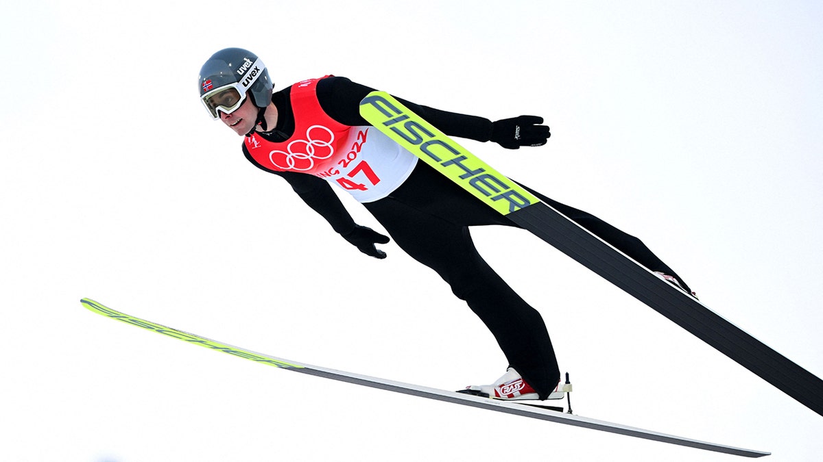 Norway's Jarl Magnus Riiber competes in the Individual Gundersen Large Hill/10km, Ski Jumping Competition event, on Feb. 15, 2022 at the Zhangjiakou National Ski Jumping Centre, during the Beijing 2022 Winter Olympic Games. 
