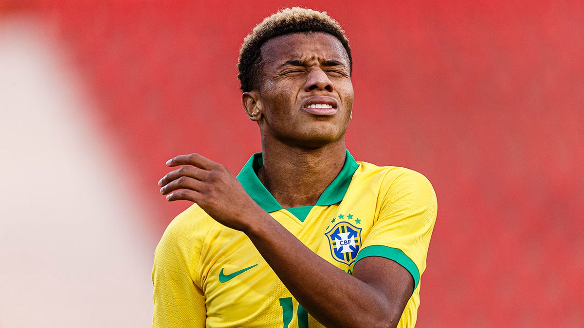 David Neres reacts during the match between Brazil U23 and Korea Republic at Al Salam Stadium on Nov. 14, 2020 in Cairo, Egypt.