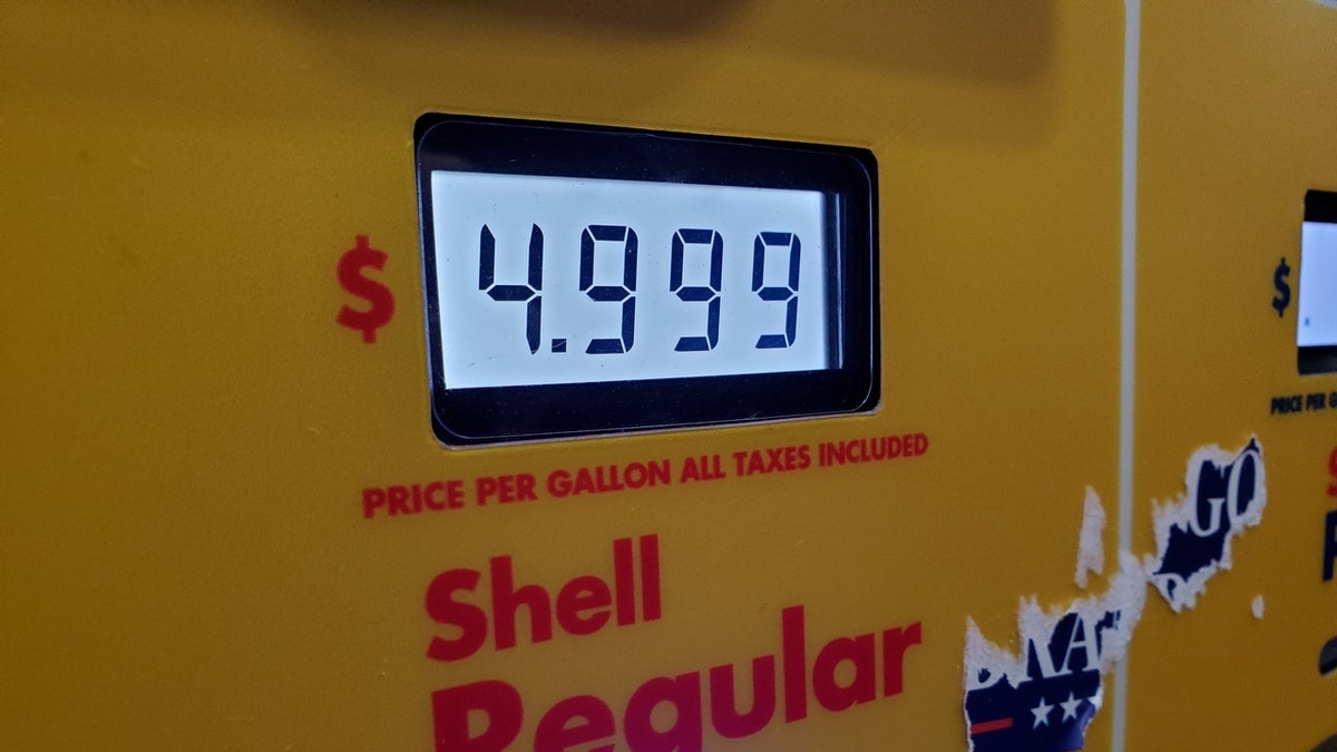 Shell gas pump showing high gas prices in Lafayette, California, November 25, 2021. 