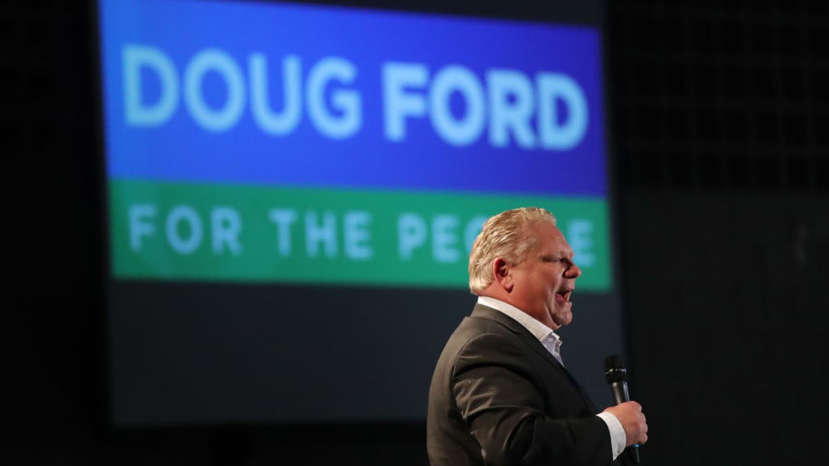 Doug Ford skips the Provincial Leaders debate hosted by the Black Community to campaign in Northern Ontario including this a rally attended by approximately 300 people at Cambrian College in Sudbury, on April 11, 2018.